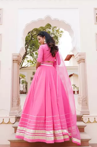 Pink Handwork Cotton Lehenga Set