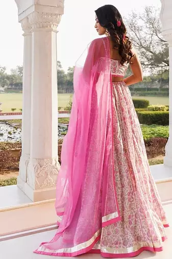 Mauve Chalk Pink Cotton Hand Printed Lehenga Set
