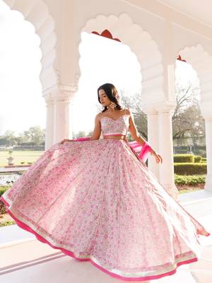 Mauve Chalk Pink Cotton Hand Printed Lehenga Set 5