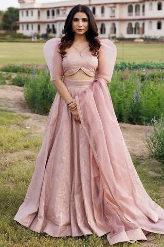 Rose Shadow Pink Handblock Printed Lehenga Set