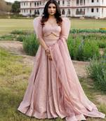 Rose Shadow Pink Handblock Printed Lehenga Set