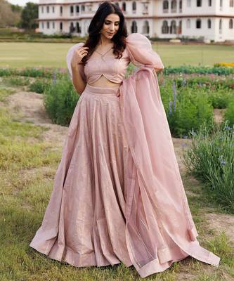 Rose Shadow Pink Handblock Printed Lehenga Set 2