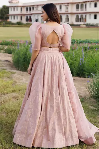 Rose Shadow Pink Handblock Printed Lehenga Set