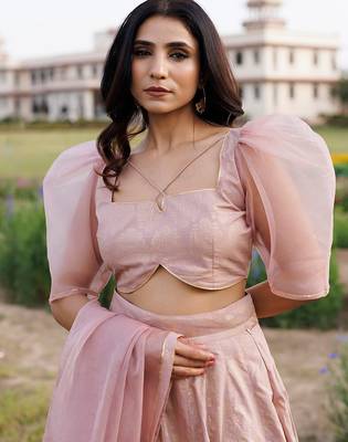 Rose Shadow Pink Handblock Printed Lehenga Set 5