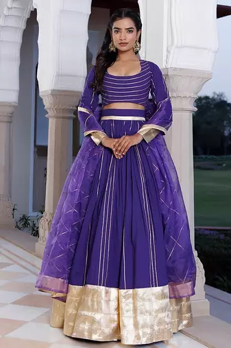 Purple Corallites Cotton Lehenga Set