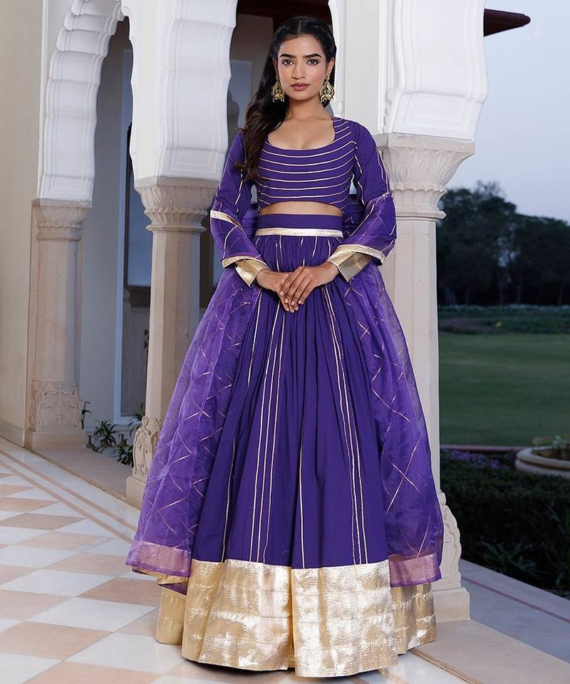 Purple Corallites Cotton Lehenga Set