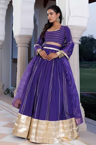Purple Corallites Cotton Lehenga Set