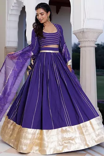 Purple Corallites Cotton Lehenga Set