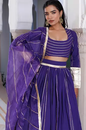 Purple Corallites Cotton Lehenga Set