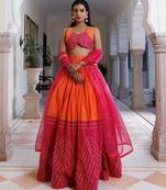 Pink Lemonade and Orange Cotton Lehenga Set