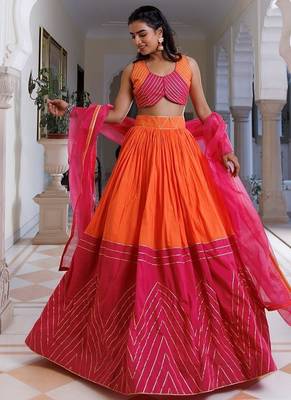 Pink Lemonade and Orange Cotton Lehenga Set 2