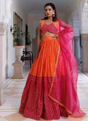 Pink Lemonade and Orange Cotton Lehenga Set 3