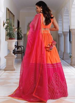 Pink Lemonade and Orange Cotton Lehenga Set 5
