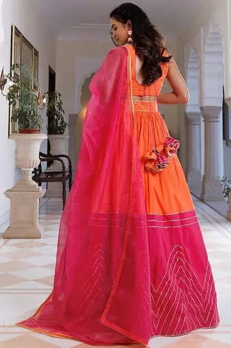 Pink Lemonade and Orange Cotton Lehenga Set