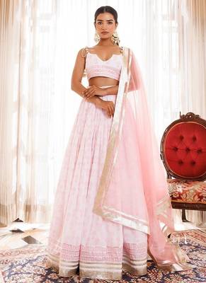 Barely Pink and White Handblock Printed Cotton Lehenga Set 1