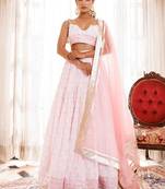 Barely Pink and White Handblock Printed Cotton Lehenga Set