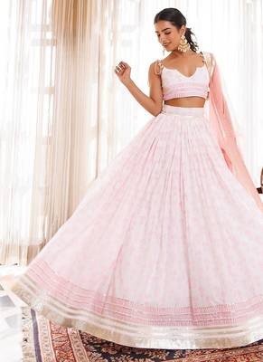 Barely Pink and White Handblock Printed Cotton Lehenga Set 3