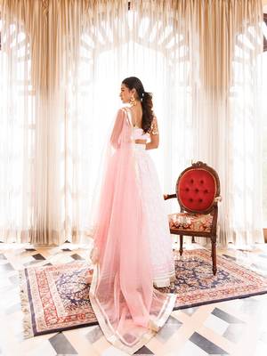 Barely Pink and White Handblock Printed Cotton Lehenga Set 4