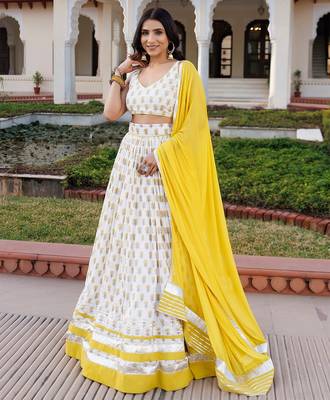 Sunstruck Yellow and White Cotton Lehenga Set 2