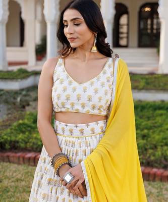 Sunstruck Yellow and White Cotton Lehenga Set 3