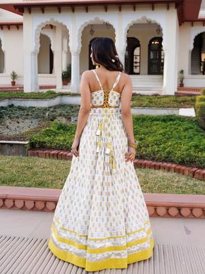 Sunstruck Yellow and White Cotton Lehenga Set 5
