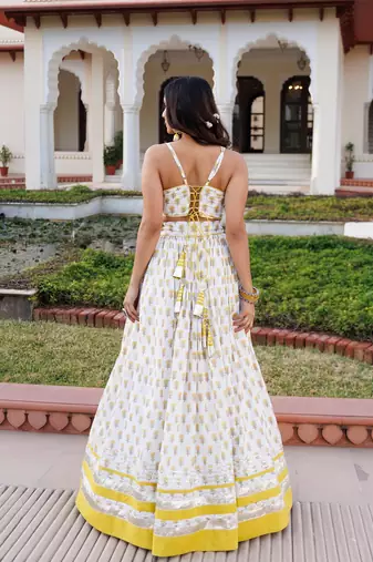 Sunstruck Yellow and White Cotton Lehenga Set