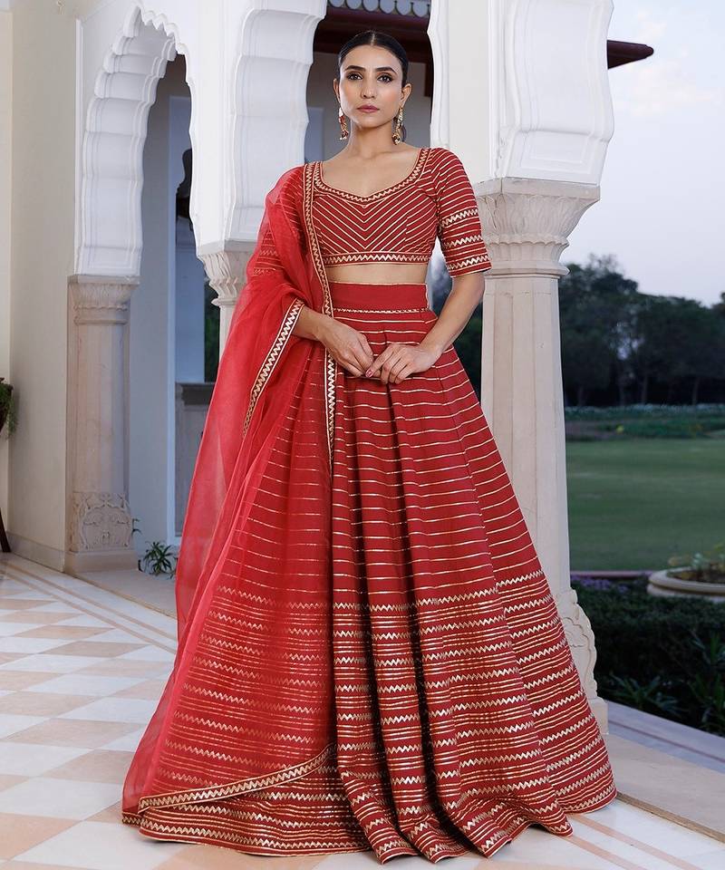 Merlot Red Cotton Lehenga Set