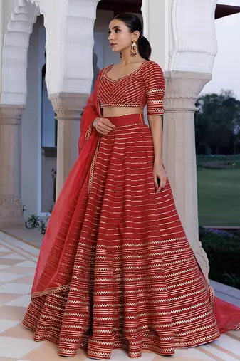 Merlot Red Cotton Lehenga Set