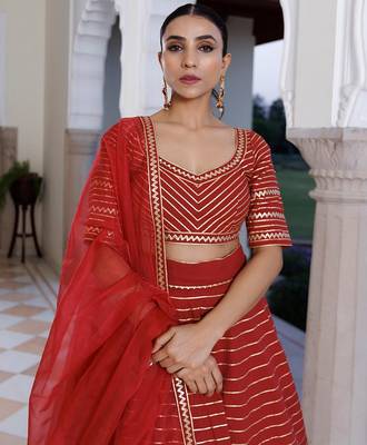 Merlot Red Cotton Lehenga Set 5