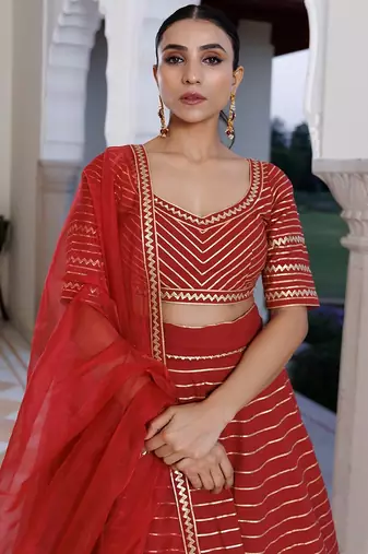 Merlot Red Cotton Lehenga Set