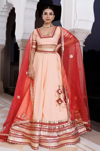 Vanilla Pink and Red Cotton Lehenga Set