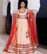 Vanilla Pink and Red Cotton Lehenga Set