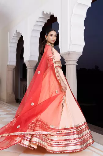 Vanilla Pink and Red Cotton Lehenga Set