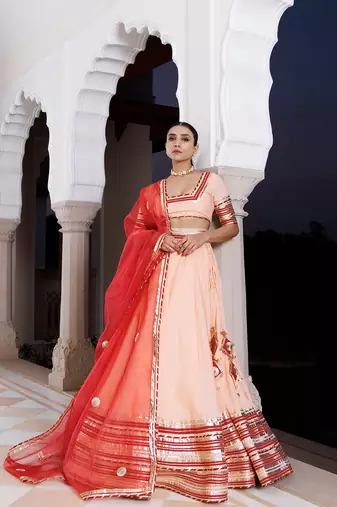 Vanilla Pink and Red Cotton Lehenga Set