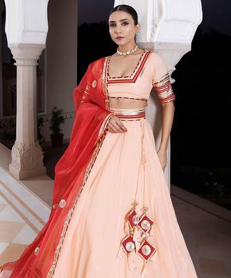 Vanilla Pink and Red Cotton Lehenga Set 4