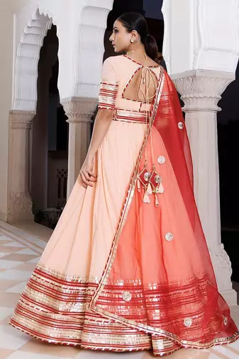 Vanilla Pink and Red Cotton Lehenga Set