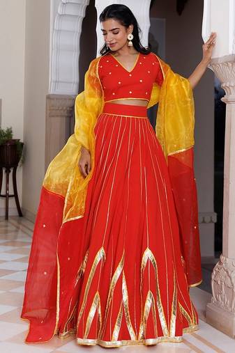 Red Alert and Yellow Cotton Lehenga Set