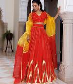 Red Alert and Yellow Cotton Lehenga Set