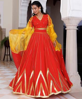 Red Alert and Yellow Cotton Lehenga Set 2
