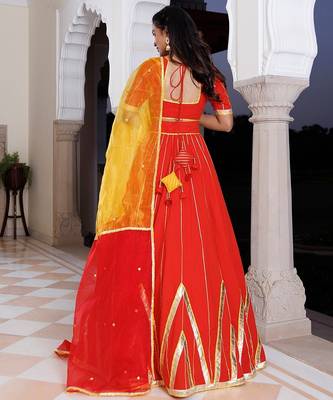 Red Alert and Yellow Cotton Lehenga Set 5