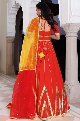 Red Alert and Yellow Cotton Lehenga Set