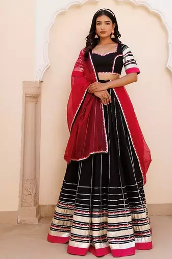Blackened Pearl and Pink Cotton Lehenga Set