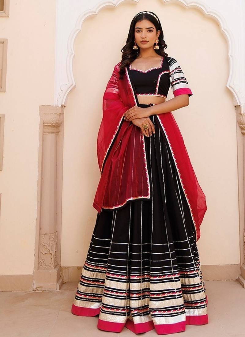 Blackened Pearl and Pink Cotton Lehenga Set