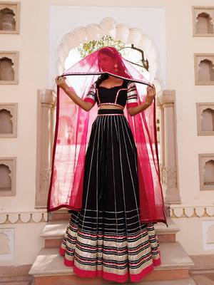Blackened Pearl and Pink Cotton Lehenga Set 2