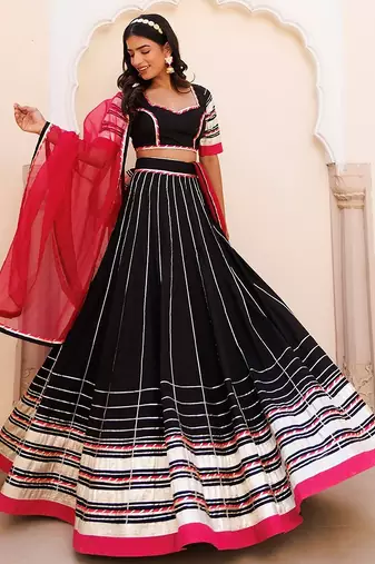 Blackened Pearl and Pink Cotton Lehenga Set