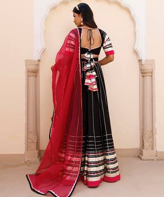 Blackened Pearl and Pink Cotton Lehenga Set 5