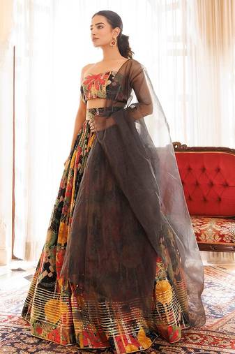 Black Gables Printed Cotton Lehenga Set
