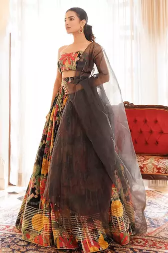 Black Gables Printed Cotton Lehenga Set