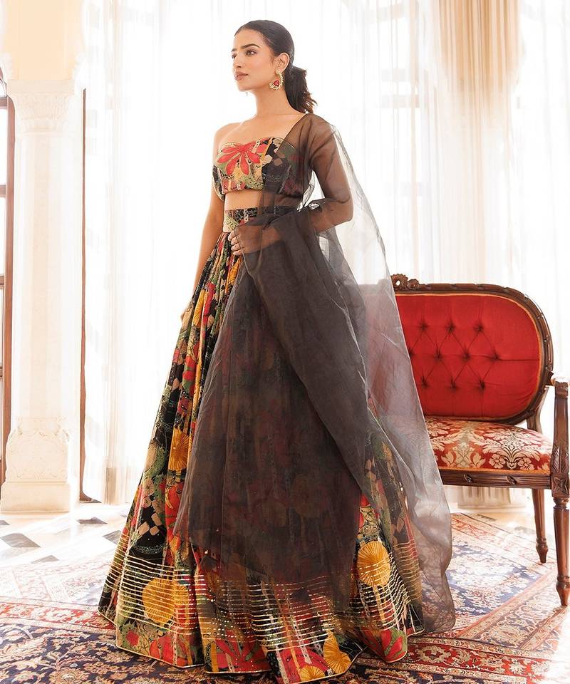 Black Gables Printed Cotton Lehenga Set