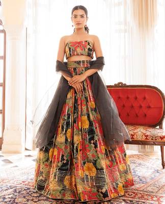 Black Gables Printed Cotton Lehenga Set 2